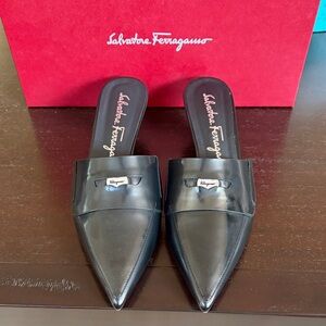 Salvatore Ferragamo Black Patent Leather Mules